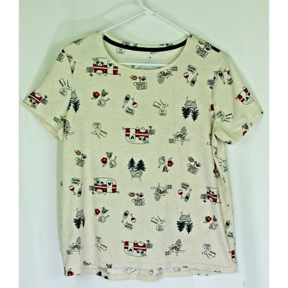 Secret Treasures Pajama Top Short Sleeve Glamping Camping Womens S 4-6